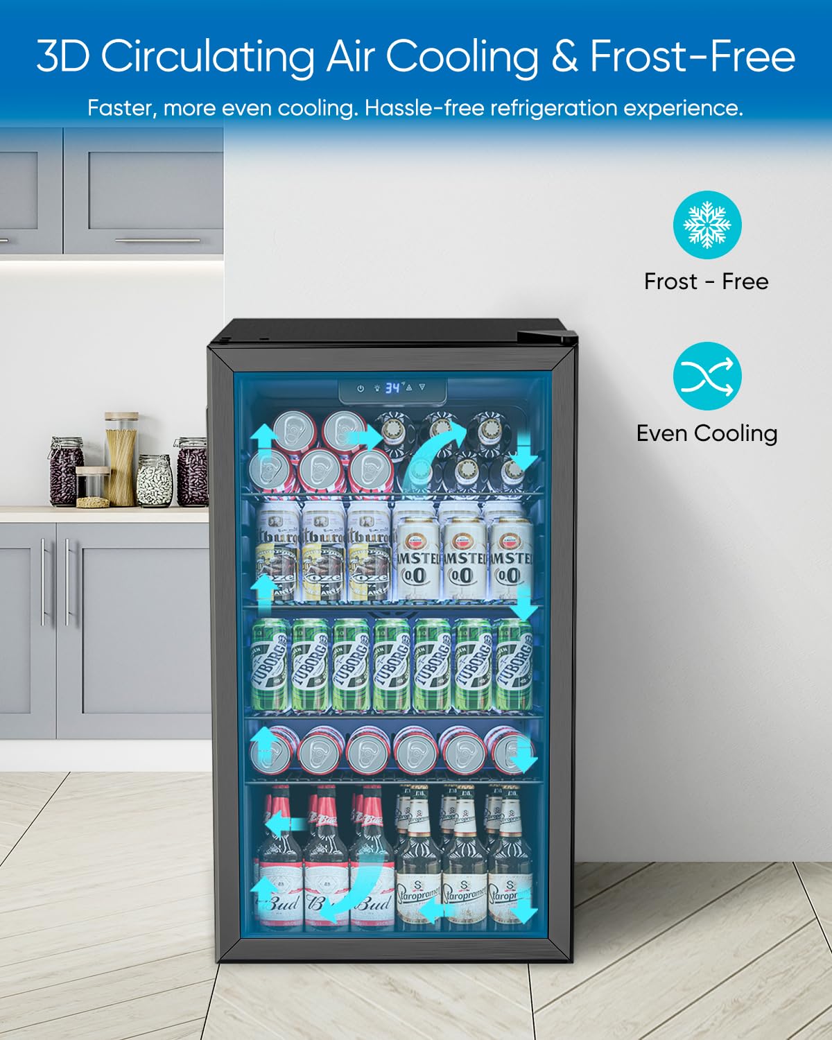 3.2 Cu.Ft Glass Door Mini Frid - Wine Beer Mini Fridge 评论和价格